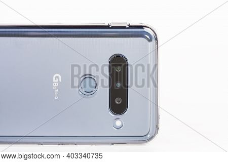 Brnenec, Czech Republic - January 20, 2020: Touchscreen Triple Camera Smartphone  Lg G8s Thinq In Si