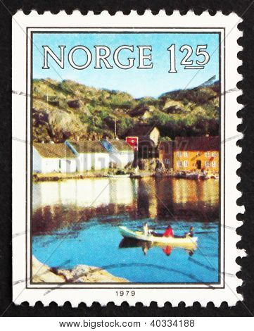 Postage stamp Norway 1979 Boat on Skjernoysund, near Mandal