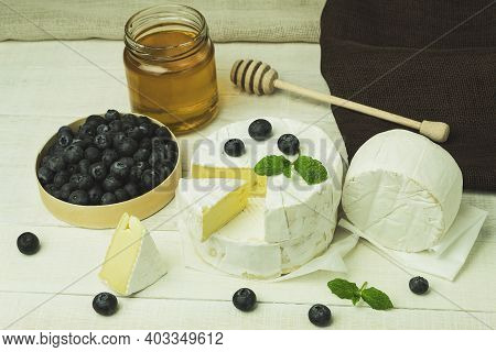 Camamber Cheese Is A Type Of Soft, Fatty Cheese Made From Cow's Milk. Food Banner For Text Or Design