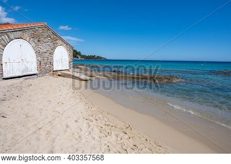 Summer Vacation On French Riviera, Crystal Clear Azure Blue Water Of  Mediterranean Sea In Saint Cla