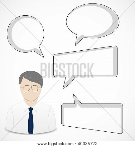 Mies ja speech bubbles