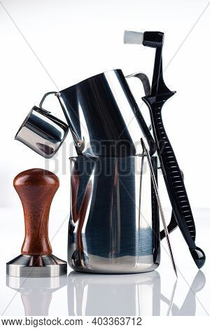 Set Of Stainless Steel Milk Pitchers Jugs. Foaming Jug. Latte Art For Barista. Coffee Accessories. B