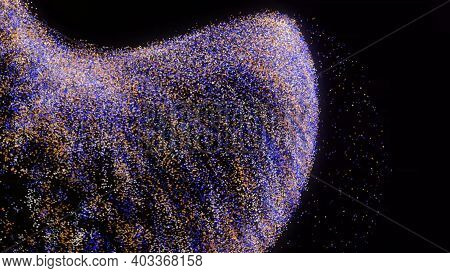 Abstract Small Particles Immitating The Synchronous Movement Of Fish Shoal Underwater. Animation. 3d