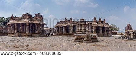 Hampi, Karnataka, India - November 5, 2013: Vijaya Vitthala Temple. Panorama Shot Of Complex Of Beig