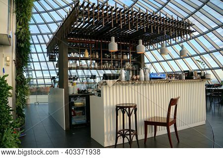 Reykjavik, Iceland - June 21, 2019 - A Small Revolving Cafeteria Inside Perlan