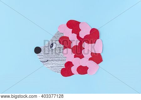 Diy And Kid's Creativity. Step By Step Instruction: How To Make Valentine Card, Hedgehog With Hearts