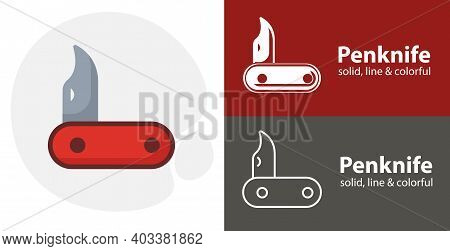 Penknife Isolated Tool Flat Icon With Penknife Solid, Line Icons