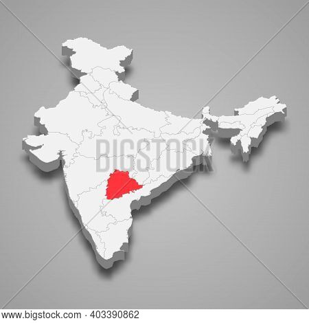 Telangana State Location Within India 3d Isometric Map