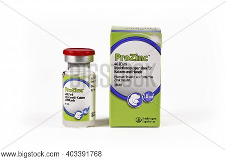 Dossenheim, Germany - January 2020: Insulin Injection Suspension Of German Brank Called 'prozinnc' F