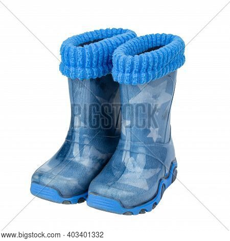 Childrens Rubber Boots Blue сolour Isolated White Background. File Contains Clipping Path.