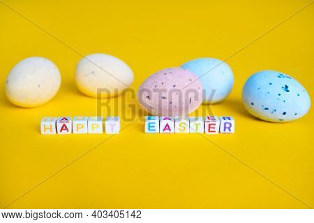 Easter Greeting Card With Painted Eggs. Seasonal Easter Message Happy Easter. Pastel And Colorful De