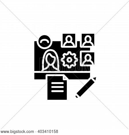 Online Workflow Glyph Icon. Work Meeting Together Concept. Corporative Streaming Website. Live Strea