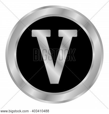 Metal Roman Numeral Five Button. Vector Illustration.