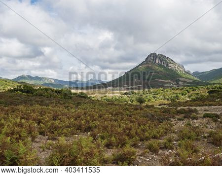 Idyllic Rural Landscape With View Of Limestone Mountain Monte Oseli, Green Forest, Trees And Hills I