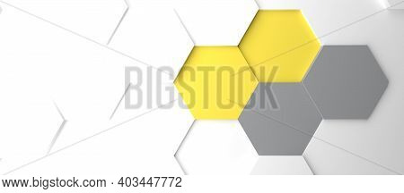Abstract Modern Gray And Yellow Honeycomb Background, 3d Rendering, Color Of The Year 2021 Concept