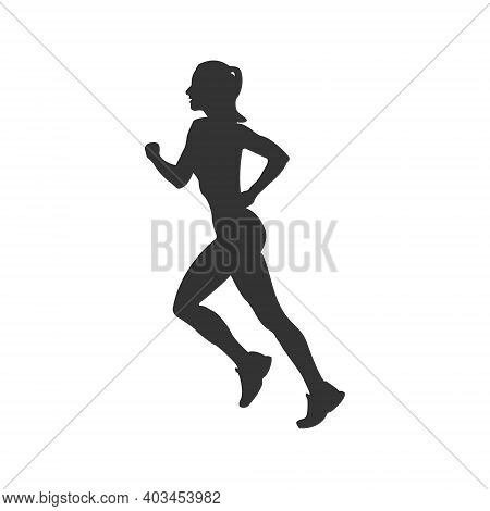 Silhouette Of A Running Athlete. Flat Vector Icon Isolated On A White Background. Simple Style