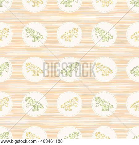 Cute Crayon Dinosaur Scribble Kid Doodle Background. Hand Drawn Earthy Whimsical Motif Seamless Patt