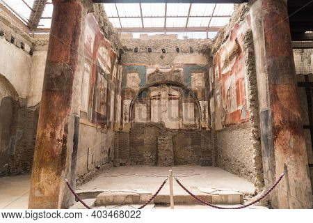 Paintings At The Roman Archaeological Site Of Herculaneum, Italy.