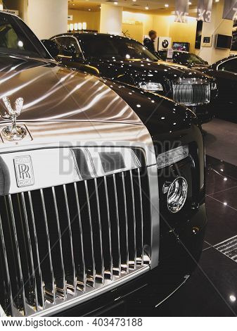 Kiev, Ukraine - April 9, 2011: Luxury Car Rolls-royce Phantom Drophead. New Car. Car For Sale
