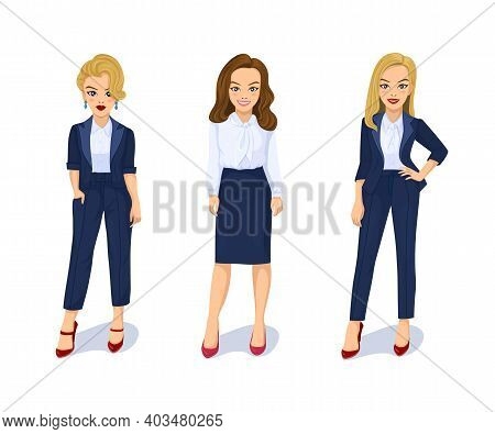 Attractive Young Women In Elegant Office Clothes Set