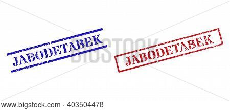 Grunge Jabodetabek Seal Stamps In Red And Blue Colors. Stamps Have Rubber Style. Vector Rubber Imita