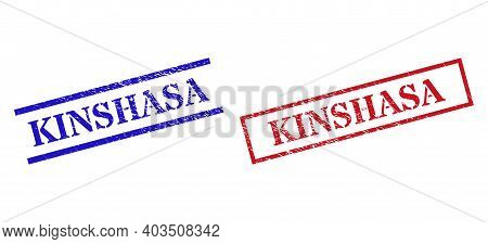 Grunge Kinshasa Rubber Stamps In Red And Blue Colors. Stamps Have Rubber Texture. Vector Rubber Imit