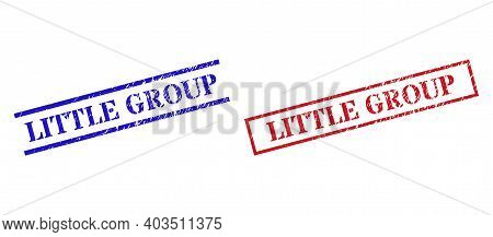 Grunge Little Group Rubber Stamps In Red And Blue Colors. Stamps Have Rubber Surface. Vector Rubber 