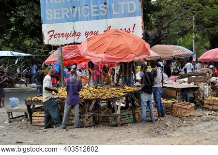 Mombasa - Kenya, Africa: January 21, 2018: Small Slums Of Mombasa. Traveling To Mombasa. Kenya, Afri
