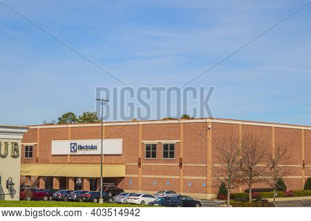Augusta, Ga Usa - 01 06 21: Electrolux Building With Blue Skiy And Cars