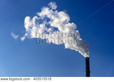 Bucharest, Romania - January 15, 2021: Chimney Of Cet Progresul Power Plant, Pollute With Smoke From