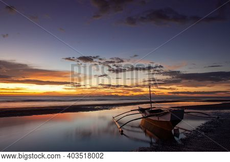 Boat Sunset Blue Skies Sea Sikly Waters