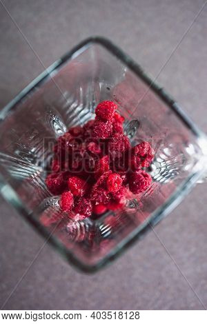 Simple Food Ingredients,  Close-up Of Frozen Raspberries With Icicles On Them