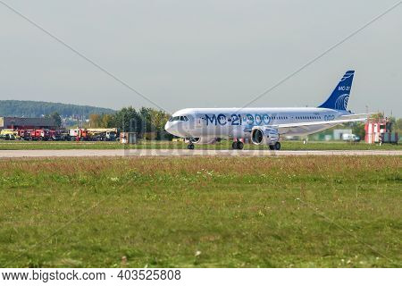 Zhukovsky, Russia - August 30, 2019: Russian Medium-haul Passenger Aircraft Ms-21-300 On The Runway 