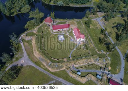 Above The Ancient Fortress Of Korela On A Sunny June Day (shot From A Quadcopter). Priozersk, Lening