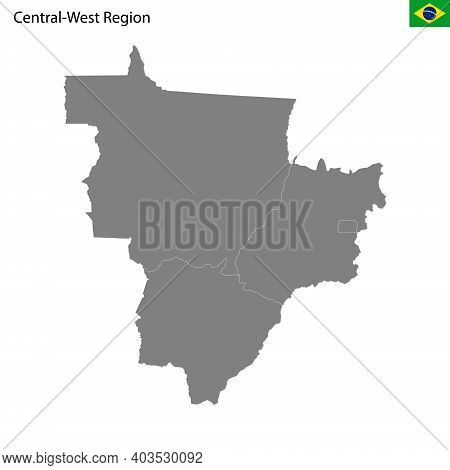 High Quality Map Central-west Region Of Brazil, With Borders Of The States