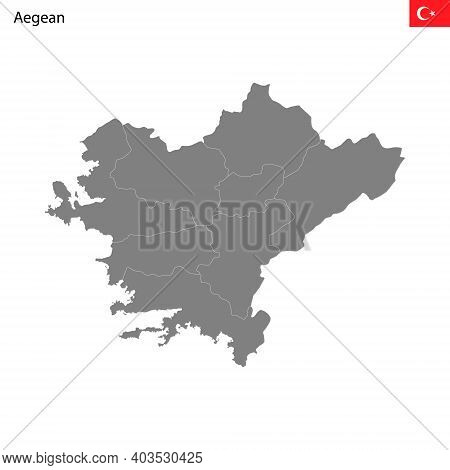 High Quality Map Aegean Region Of Turkey, With Borders Of The Provinces