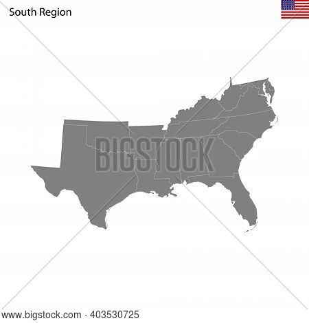 High Quality Map Of South Region Of United States Of America With Borders Of The States