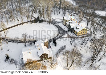 Lan Island On A Lake With A Bridge In The Winter Loshitsky Park.minsk, Belarus
