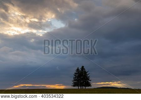 Landscape at sunset in Slavkovsky les near Horni Slavkov, Western Bohemia, Czech Republic