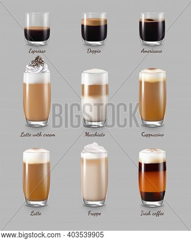 Coffee Drinks Realistic Set With Latte And Cappuccino Isolated Vector Illustration