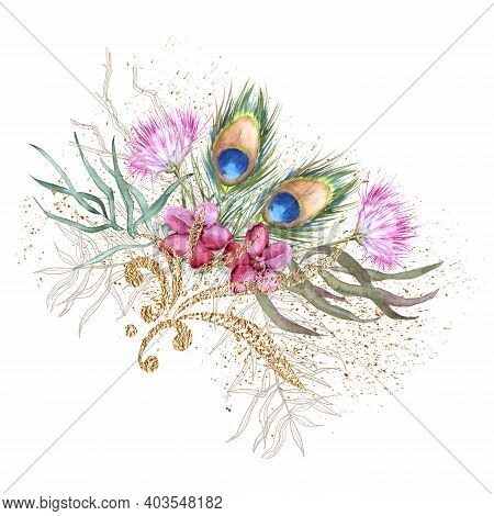 Composition With Indian Plant Decoration. Isolated On A White Background.