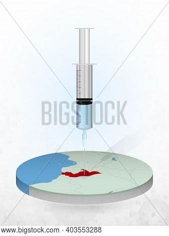 Vaccination Of Congo, Injection Of A Syringe Into A Map Of Congo. Vector Illustration Of A Syringe W