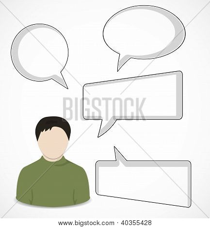 Mies ja speech bubbles
