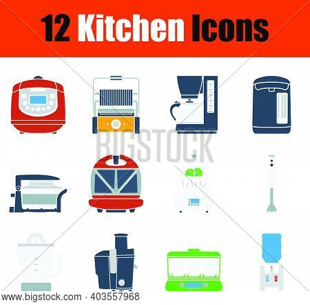 Kitchen Icon Set. Flat Design. Fully Editable Vector Illustration. Text Expanded.