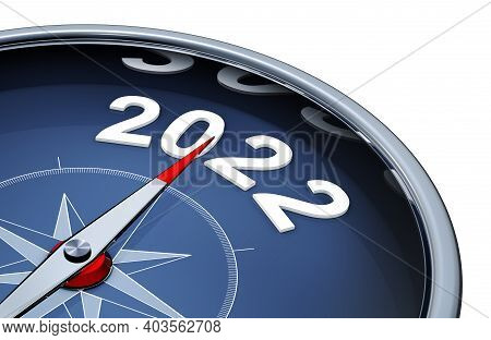 3d Illustration Of An Compass With The Year 2022