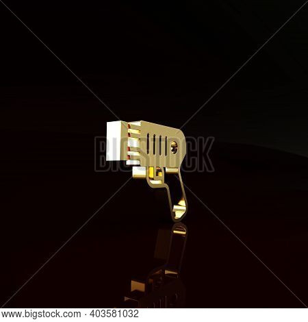 Gold Police Electric Shocker Icon Isolated On Brown Background. Shocker For Protection. Taser Is An 