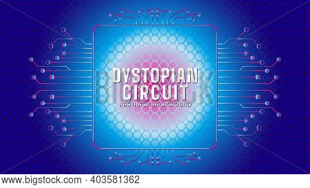 Cyberpunk Circuit With Hexagonal Geometric Pattern. Electronic Tree Shape With Square Frame Vector I