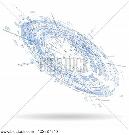 Circle With Blue Geometric Shapes On White  Background