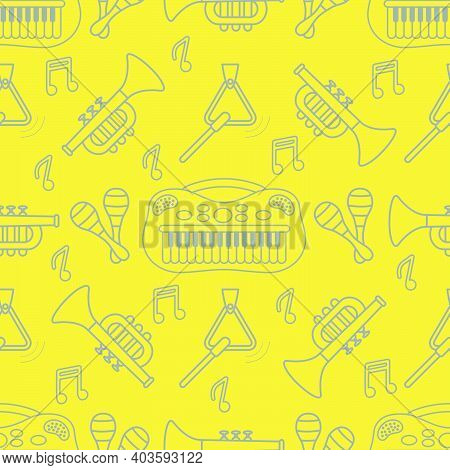 Vector Seamless Pattern With Children's Musical Toys. Illustration With Musical Instruments. Maracas