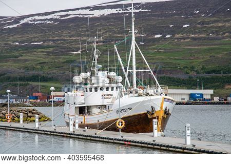 Akureyri Iceland - June 16. 2020: Historical Fishing Vessel Huni